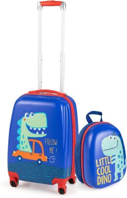 Valise Cabine Enfant 18 Pouce,Sac à Dos Enfant 12 Pouce,Bagage Voyage Enfant à Roulettes,Hauteur de Poignée Réglable,Bleu