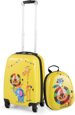 Valise Cabine Enfant 18 Pouce,Sac à Dos Enfant 12 Pouce,Bagage Voyage Enfant à Roulettes,Hauteur de Poignée Réglable,Jaune