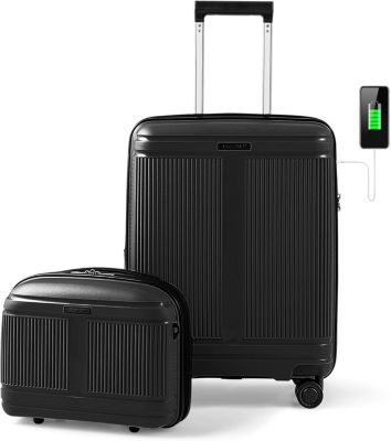Valise Cabine Vanity, 4 Roues Doubles Pivotantes, Serrure TSA, Port USB, Bagage Rigide Approuvé, Noir