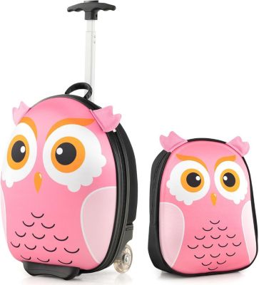 Valise Enfant à Roulettes,Valise Enfant,Sac à Dos,Espace Suffisant,Motifs Mignons d'Animal,Surface Etanchec,Rose