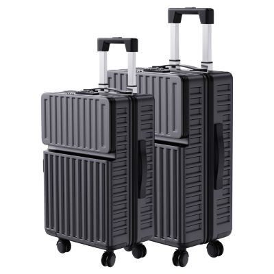 Valise rigide à roulettes surdimensionnée avec cadre en aluminium, valise à carreaux zippée, 20/24 pouces, noire