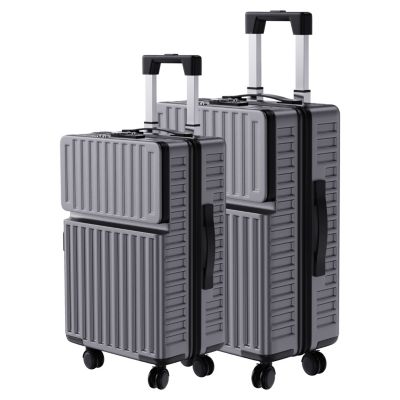 Valise rigide surdimensionnée avec cadre en aluminium, valise à carreaux zippée, 20/24 pouces, gris