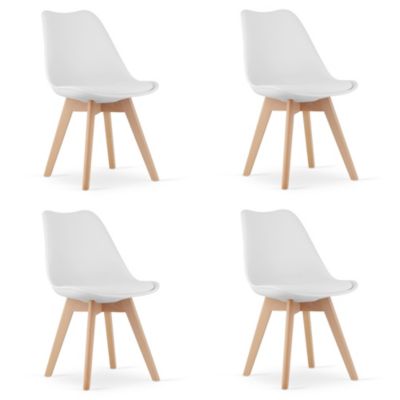 Valora RIKX Chaises blanches avec coussin et pieds en bois x4
