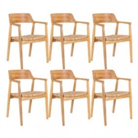 VANCOUVER - Lot de 6 Chaises en Bois de Sungai et Assise en Paille