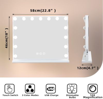 VANITII Coiffeuse avec Miroir LED RGB 11 Tiroirs Blanc 130 x 55 x 127 cm
