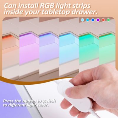 VANITII Coiffeuse avec Miroir LED RGB Bluetooth 11 Tiroirs Blanc 130 x 55 x 139 cm