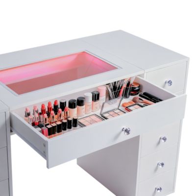 VANITII Coiffeuse avec Miroir LED RGB Bluetooth 11 Tiroirs Blanc 130 x 55 x 139 cm