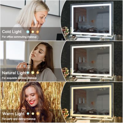 VANITII Coiffeuse avec Miroir LED RGB Bluetooth 11 Tiroirs Blanc 130 x 55 x 139 cm