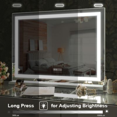 VANITII Coiffeuse avec Miroir LED RGB Bluetooth 11 Tiroirs Blanc 130 x 55 x 139 cm