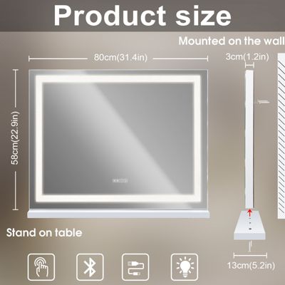 VANITII Coiffeuse avec Miroir LED RGB Bluetooth 11 Tiroirs Blanc 130 x 55 x 139 cm
