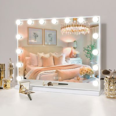 VANITII Grand Miroir Coiffeuse LED avec Loupe 3 couleurs Blanc 58 x 46cm