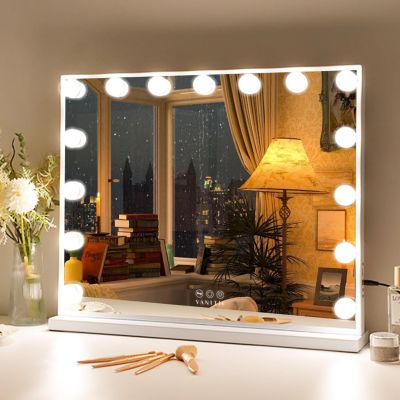 VANITII Grand Miroir Coiffeuse LED avec Loupe 3 couleurs Blanc 58 x 46cm