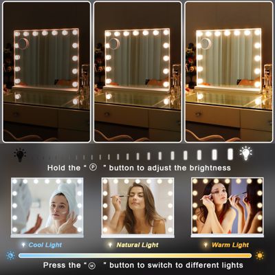 VANITII Grand Miroir Coiffeuse LED avec Loupe 3 couleurs Blanc 58 x 46cm