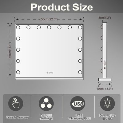 VANITII Grand Miroir Coiffeuse LED avec Loupe 3 couleurs Blanc 58 x 46cm
