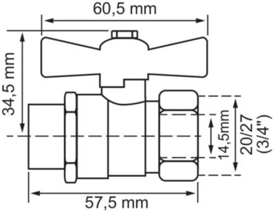 Vanne à sphère double mâle/femelle manette papillon 20/21mm Somatherm for you