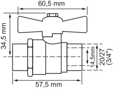 Vanne à sphère double mâle/mâle manette papillon 20/27mm Somatherm for you