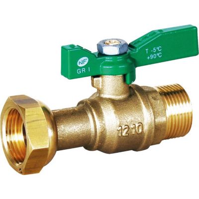 Vanne à sphère laiton droite pour compteur Sferaco - Mâle 1/2' - Ecrou prisonnier 3/4'
