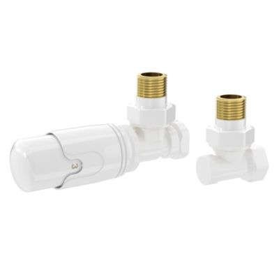 Vanne thermostatique avec raccord de retour LuxeBath pour radiateur blanc tête 1/2 pouce en équerre