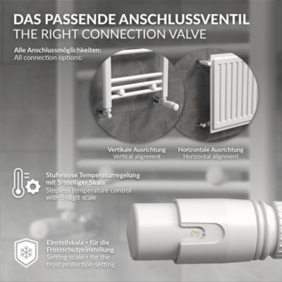 Vanne thermostatique avec raccord de retour LuxeBath pour radiateur blanc tête 1/2 pouce en équerre