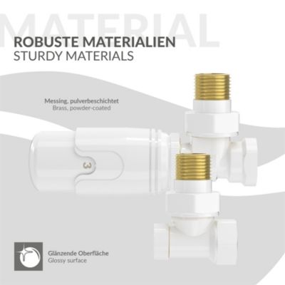 Vanne thermostatique avec raccord de retour LuxeBath pour radiateur blanc tête 1/2 pouce en équerre