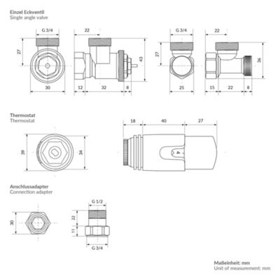 Vanne thermostatique avec raccord de retour LuxeBath pour radiateur blanc tête 1/2 pouce en équerre
