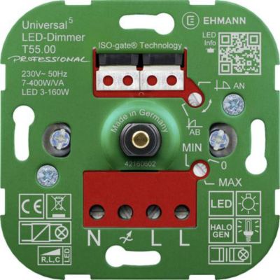 Variateur LED encastrable EHMANN T55.00, universel, 400 W/VA, 160 W LED ...