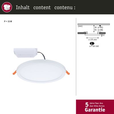 VariFit Panneau encastré LED Areo IP44 rond 175 mm 13W 1200lm 4000K Blanc