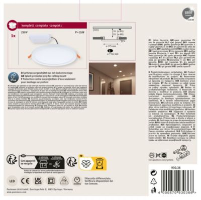 VariFit Panneau encastré LED Areo IP44 rond 175 mm 13W 1200lm 4000K Blanc