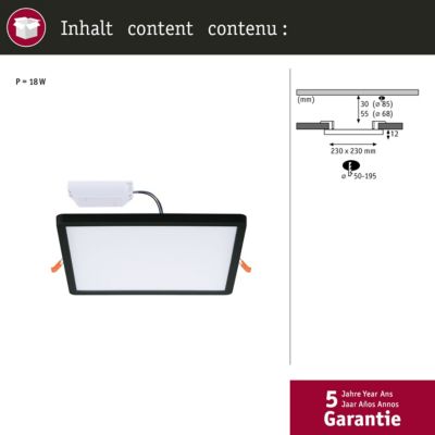 VariFit Panneau encastré LED Smart Home Zigbee 3.0 Areo IP44 carré 230x230mm  16W 1400lm Tunable White Noir gradable