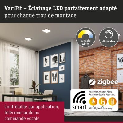 VariFit Panneau encastré LED Smart Home Zigbee 3.0 Areo IP44 carré 230x230mm  16W 1400lm Tunable White Noir gradable
