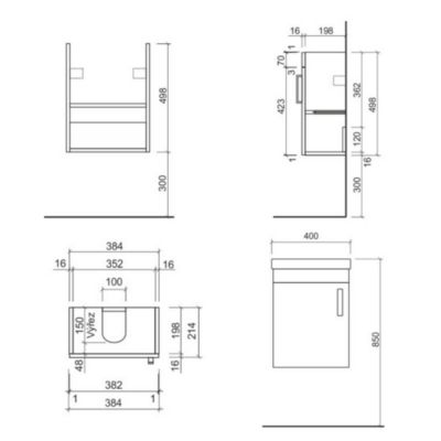 Vario Dekor Set Meuble suspendu 40x50cm, Chêne / Blanc + Vasque en céramique (VARIO240DBBL)