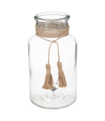 Vase Bocal en Verre transparent et Jute H 25 cm