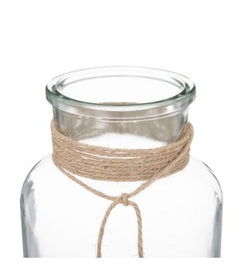 Vase Bocal en Verre transparent et Jute H 25 cm