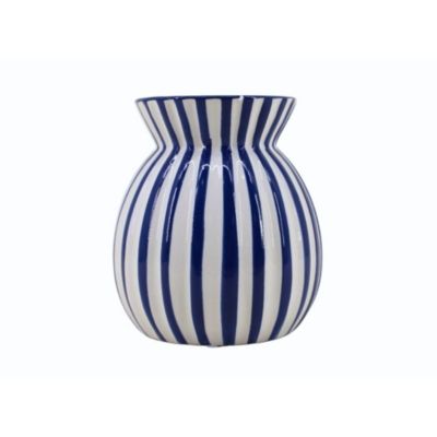 Vase céramique à rayures bleues en relief, H19cm
