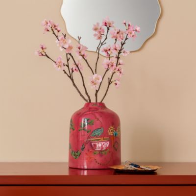 Vase col de cygne en métal laqué rose, H23cm