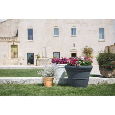 Vase décoratif classique traditionnel diamètre 45 H36 en polymère anthracite résistant pour plantes de jardin et terrasse