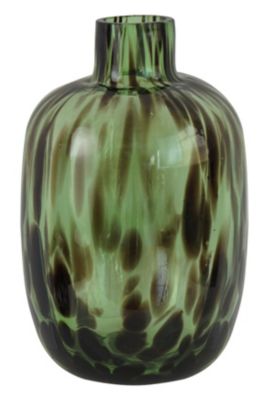 Vase décoratif en verre coloris vert tacheté marron ⌀.11,5 x H.18,5 cm