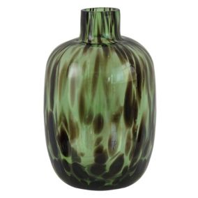 Vase décoratif en verre coloris vert tacheté marron ⌀.11,5 x H.18,5 cm