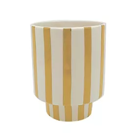 Vase en céramique à rayures jaune et blanc l.12 x H.15,3cm