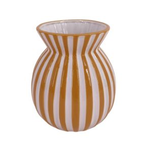 Vase en céramique à rayures texturées jaune et blanc Ø16,5 x H.19 cm Ornami