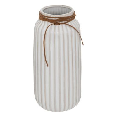 Atmosphera Vase En Cuir Synthétique Et Céramique H28cm Blanc - Style Retro Vintage