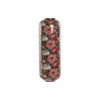Vase en métal 25x25x69,3 cm, fleurs roses