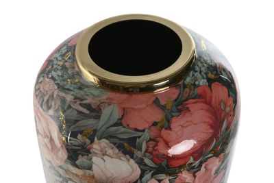 Vase en métal 25x25x69,3 cm, fleurs roses