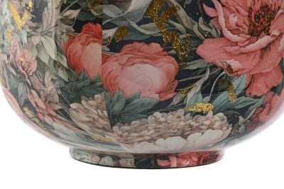 Vase en métal 25x25x69,3 cm, fleurs roses