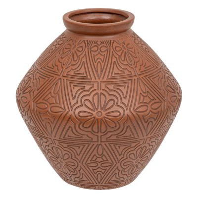 Vase Jarre en céramique Terracotta motifs sculptés H 35 cm