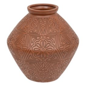 Vase Jarre en céramique Terracotta motifs sculptés H 35 cm