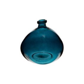 Vase rond en verre recyclé Bleu orage H 23 cm