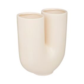 Vase U en Céramique Blanc Chaud H 25 cm