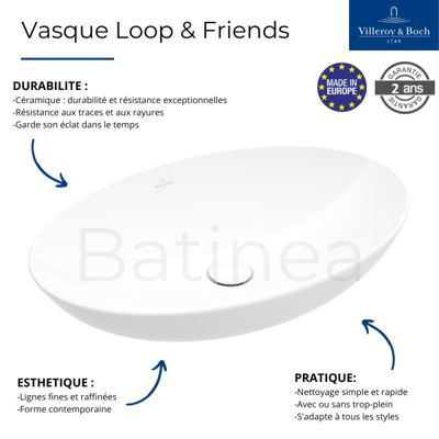 Vasque 56 x 38 ovale à poser VILLEROY ET BOCH Loop & Friends non meulé ...