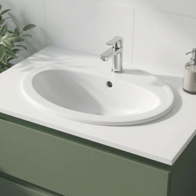 Vasque à encastrer en céramique blanc NF l.53,5 x H.17,5 x P.41 cm, GoodHome Turso
